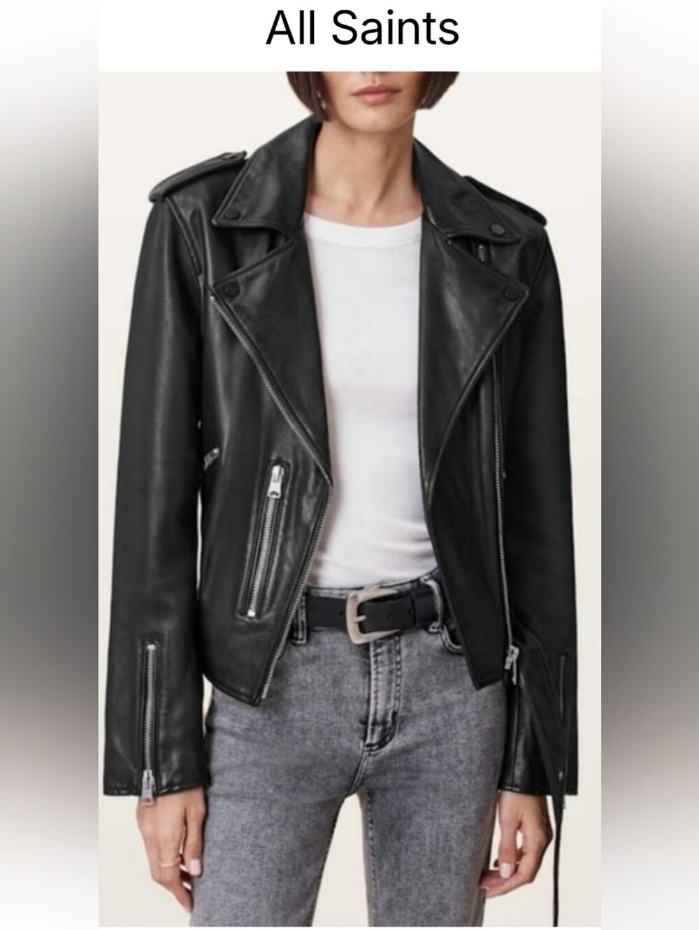 ALL SAINTS Classic Black Leather Moto Jacket - Women Sz 4